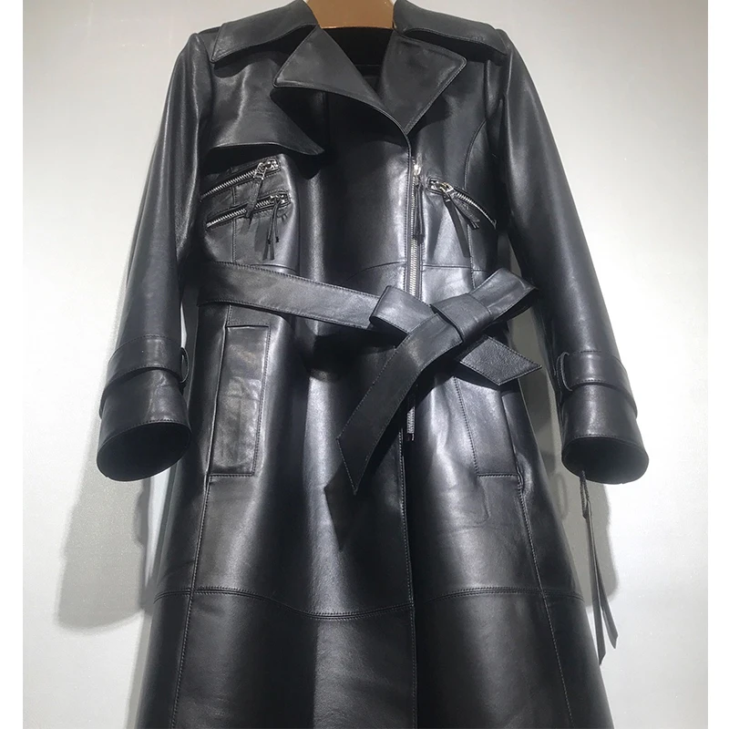 Женский тренчкот из натуральной кожи элегантная приталенная куртка овчины в