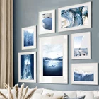 Настенная Картина на холсте синий океан белый песок камень холм пляж скандинавские плакаты и принты настенные картины для декора гостиной