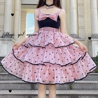 coolfel sweet lolita dress wave point layered ruffles princess cake dress high waist suspender dresses for party