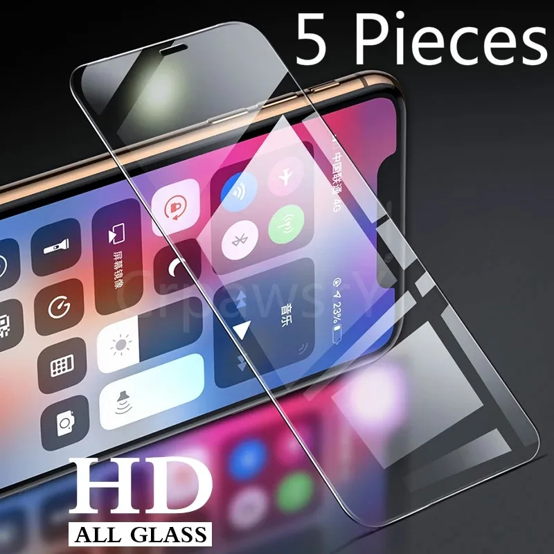 

5 Pcs Tempered Glass On The For IPhone 12 7 8 6 Plus Screen Protector For IPhone X XS XR 11 12 Pro Max 12 Mini Protective Glass