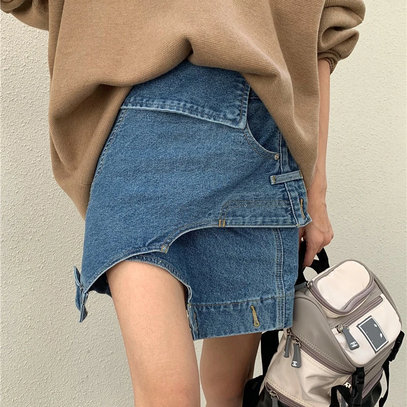 

Stylish Irregular Denim Skirts Womens Summer Autumn High Waist Jeans Skirts Plus Size Mini Skirt faldas mujer jupe