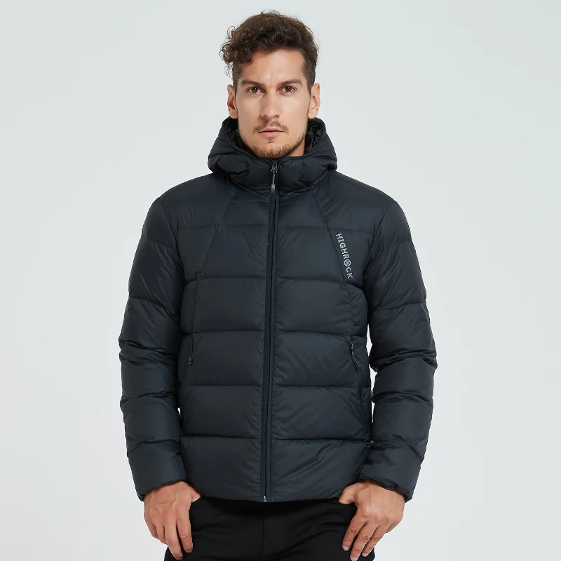 Хайрок Мужская Сверхлегкая Спортивная Короткая Толстая куртка с капюшоном 90% Fp700