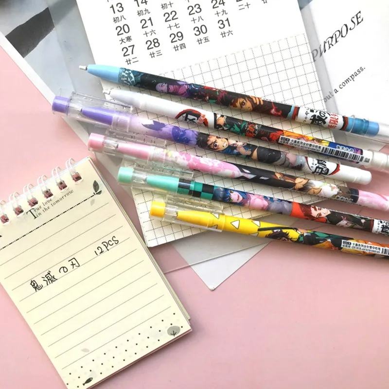 

12Pcs/Set Gel Pen Writing Tool Anime Demon Slayer: Kimetsu No Yaiba Gel Pens Creative Kids Student Stationery Gifts