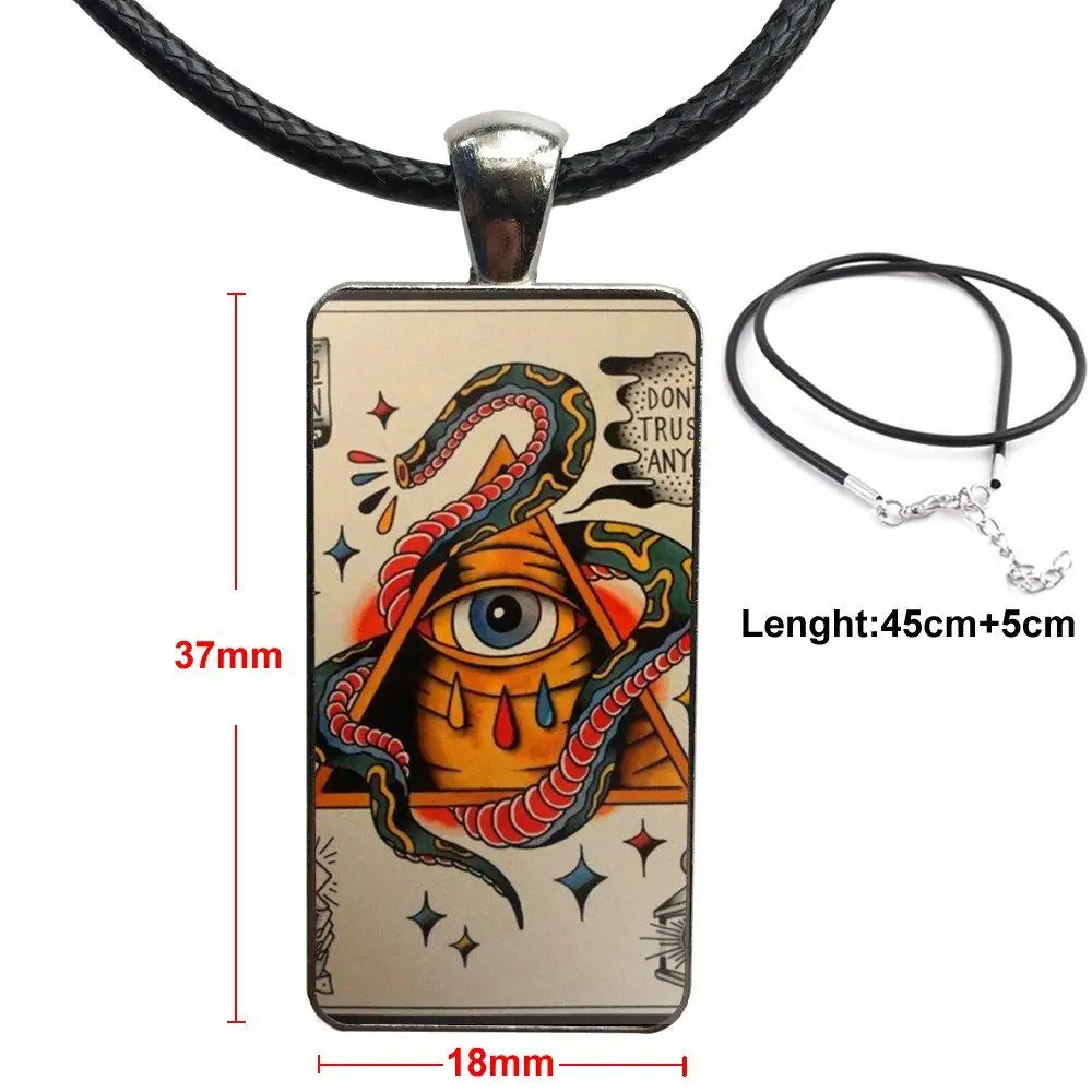 

For Girls Best Gift Dont Trust Anyone Triangle Pyramid Glass Pendant Necklace Handmade Half Pendant Rectangle Necklace
