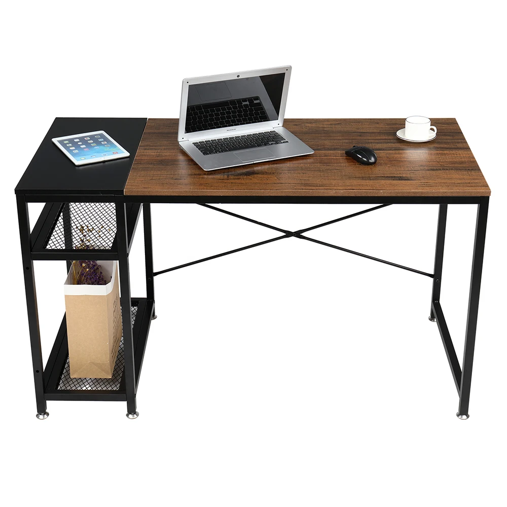 

Splicing Computer Desk PC Laptop Study Table Workstation for Home&Office with 2-Layer Shelf 130x60x75CM Black[US-Stock]