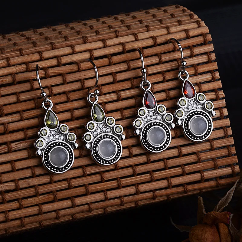 Bague Ringen, винтажные темпераментные Серьги с драгоценными камнями для женщин, лунный камень в форме капли, рубиновое серебро, 925 ювелирные изделия на годовщину