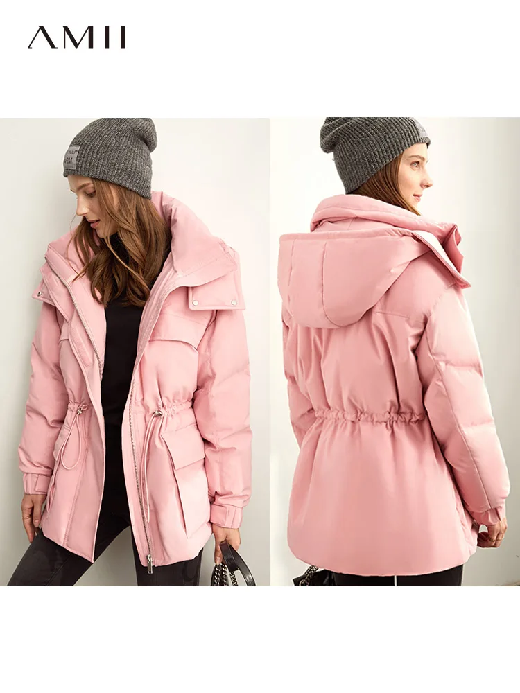

Amii Korean Thick Down Jacket Women Winter Loose Solid Lapel Zipper Female Long Coat Tops 11930403