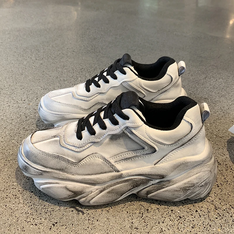 

Women Sneakers Flat Platform Shoes 2021 Height Increasing PU Leather Fashion Casual Shoes Breathable Thick Bottom Ladies Shoes
