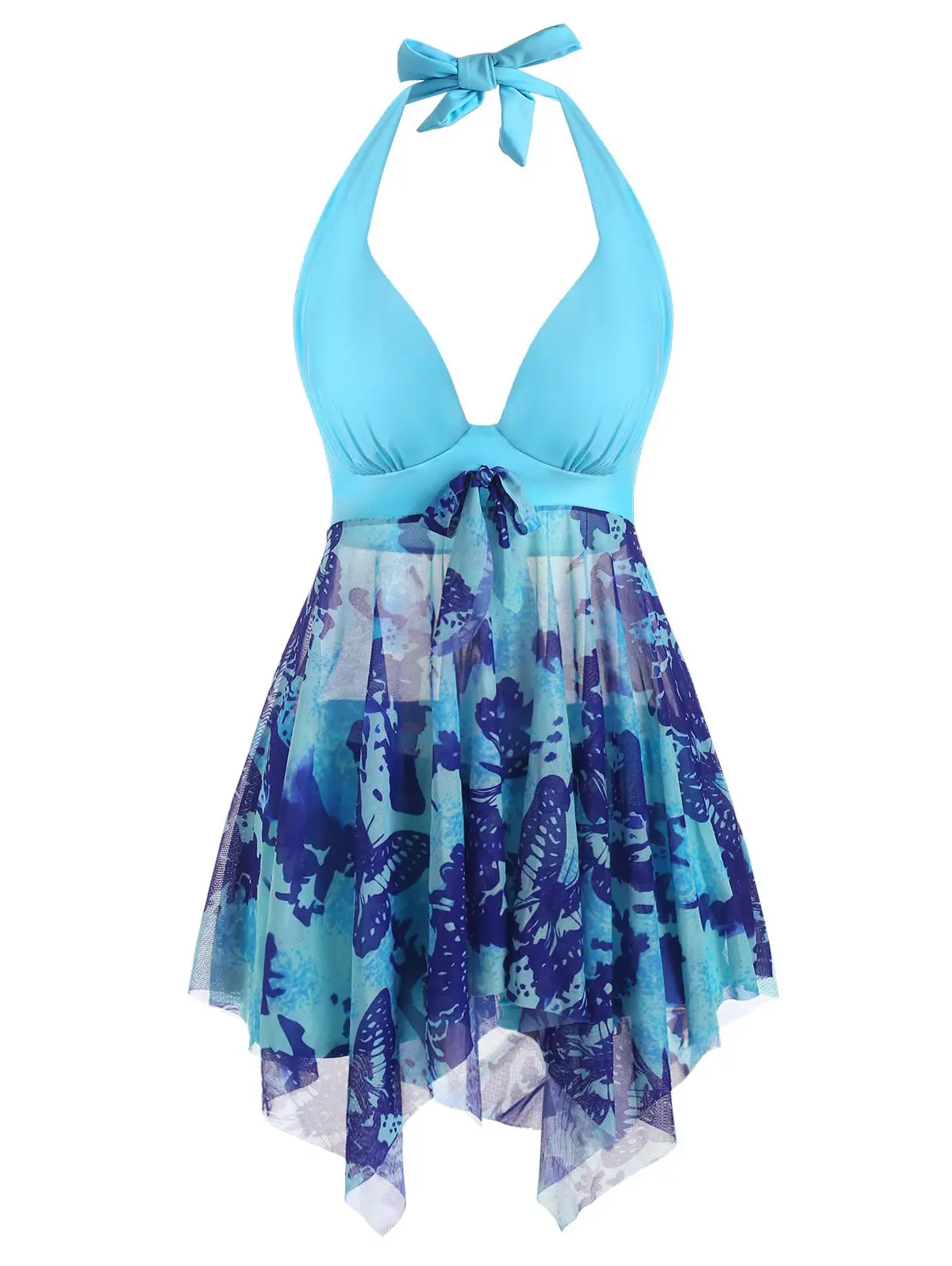 

Холтер Бабочка печати сетка вставка платок танкини купальник сексуальный купальник женский летний пляжный купальный костюм боди 2XL