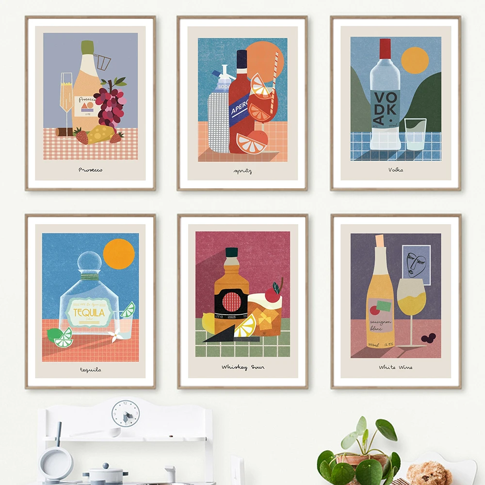 

Gin Rum Poster Margarita Mojito Beer Canvas Painting Cocktail Art Print Nordic Modern Wall Picture For Living Room Home Decor