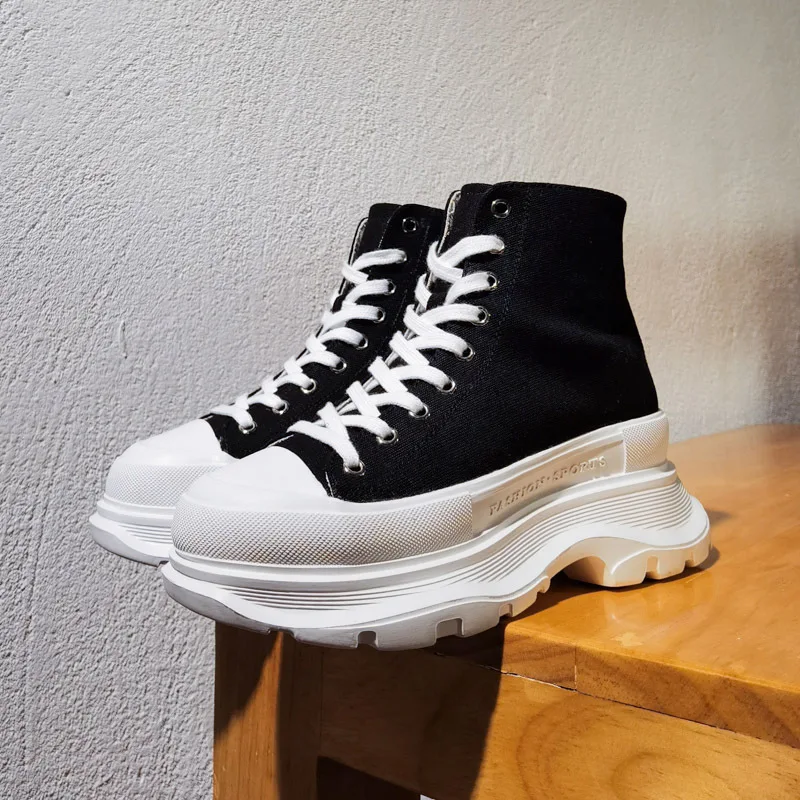 Beli Sepatu Kanvas Atas Tinggi 2021 Sepatu Bot Kulit Asli Fashion Merek Berkualitas Sneakers Platform Wanita Sepatu Jalan Kasual Wanita
