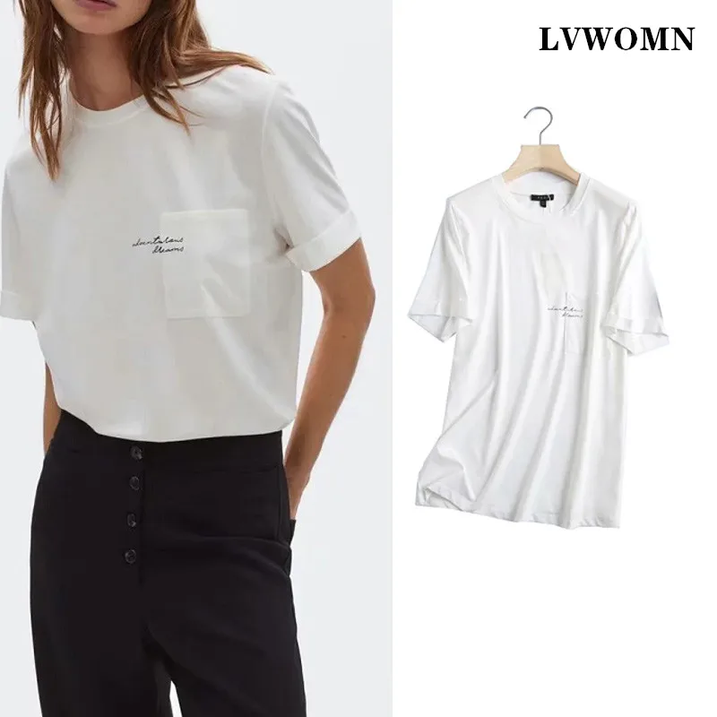 

Женская футболка с буквенным принтом LVWOMN Za, летняя, повседневная, с коротким рукавом, свободная, белая, 2021