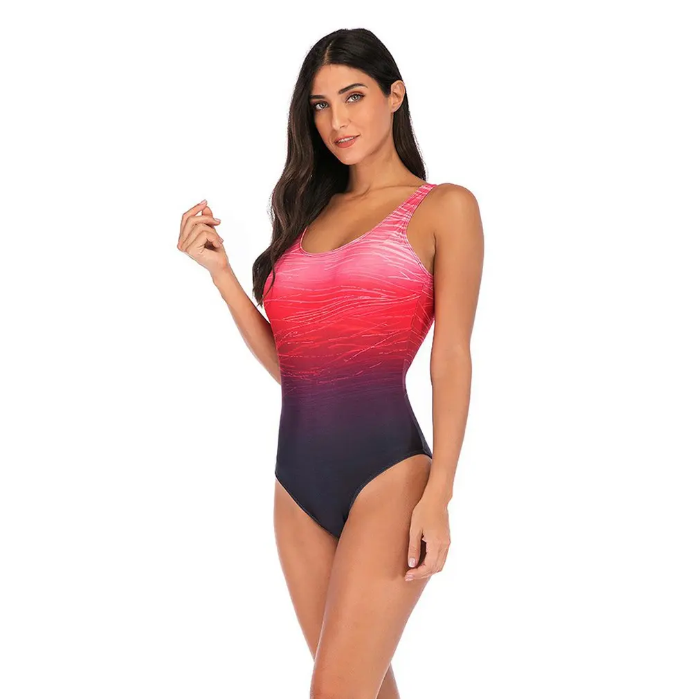 

Fashion Gradient Color Backless Swimsuit 2021 Plus Size Swimwear Women Female Vintage Sport One Piece Beachwear Bikini