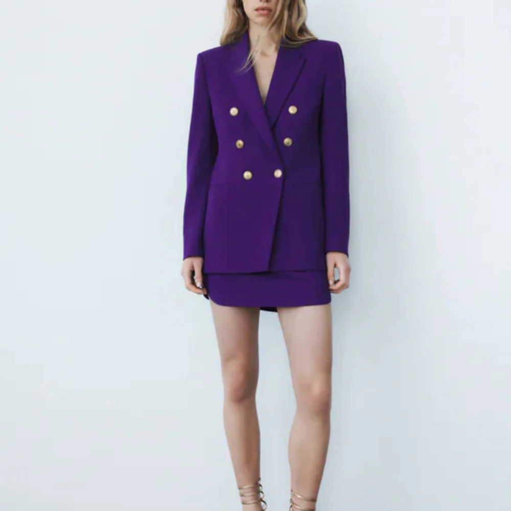 

Женский осенний комплект XIKOM 2021, 2 предмета, двубортный Тонкий Блейзер, пальто, женское платье с высокой талией, костюмы