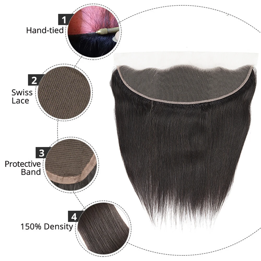 Индийские пучки волос с фронтальным закрытием уха до кружева фронтальное