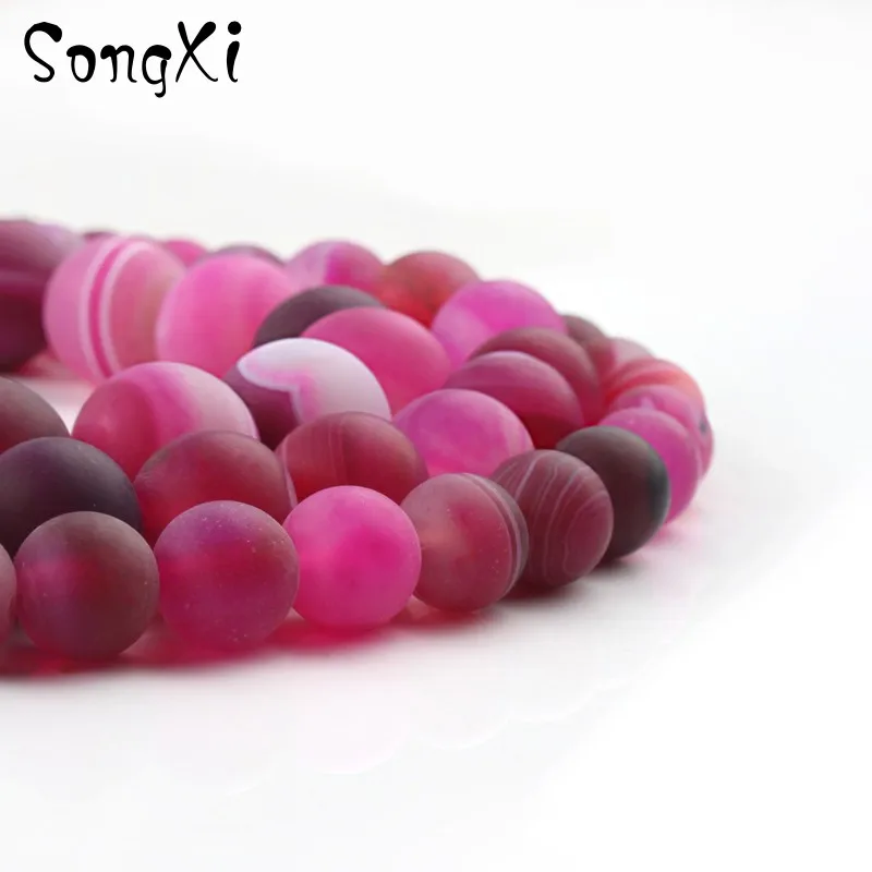 Natural Fuchsia Dull Polish Matte Stripe Agates Stone Round Beads for Jewelry Making Diy Bracelet Necklace 4 6 8 10 12mm 15 Inch | Украшения