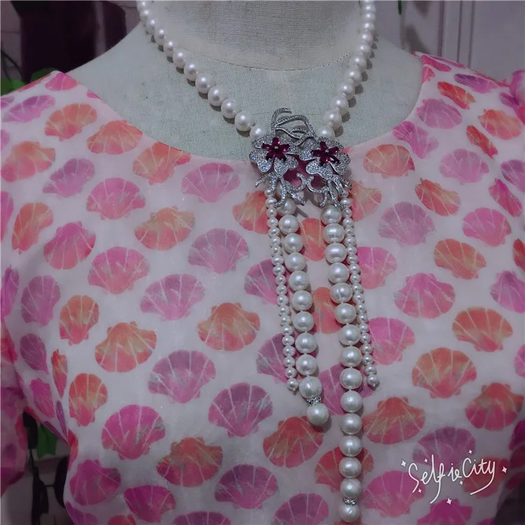 

Hand knotted natural 8-9mm white freshwater pearl micro inlay zircon accessories necklace tassel sweater chain jewelry