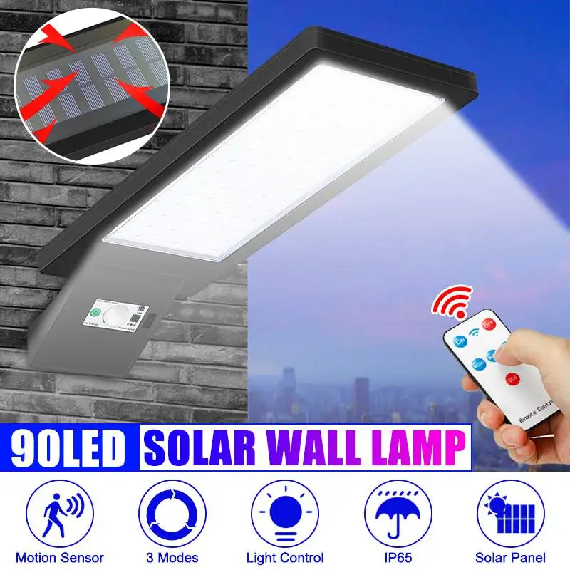 90LED Wireless Solar Lamp With Remote Control 3 Modes Outdoor Waterproof Solar Light Security Lighting For Wall Street Garden