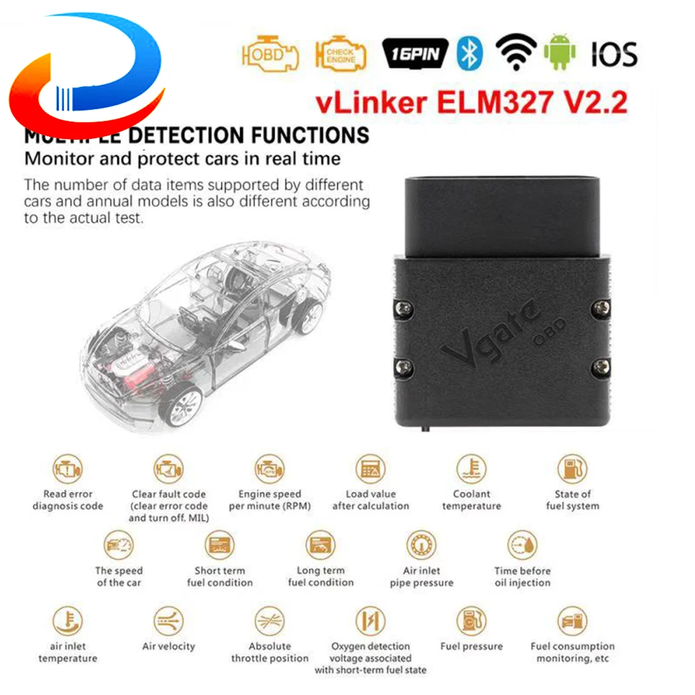 Vgate vLinker MC+ ELM 327 V2.2 Bluetooth 4.0-compatible ELM327 OBD2 For Android/IOS WIFI Car Diagnostic Scan Auto PK OBDLINK