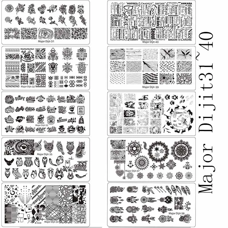 10 шт./лот пластины для штамповки ногтей прямоугольник подводный мир Пламя Дизайн