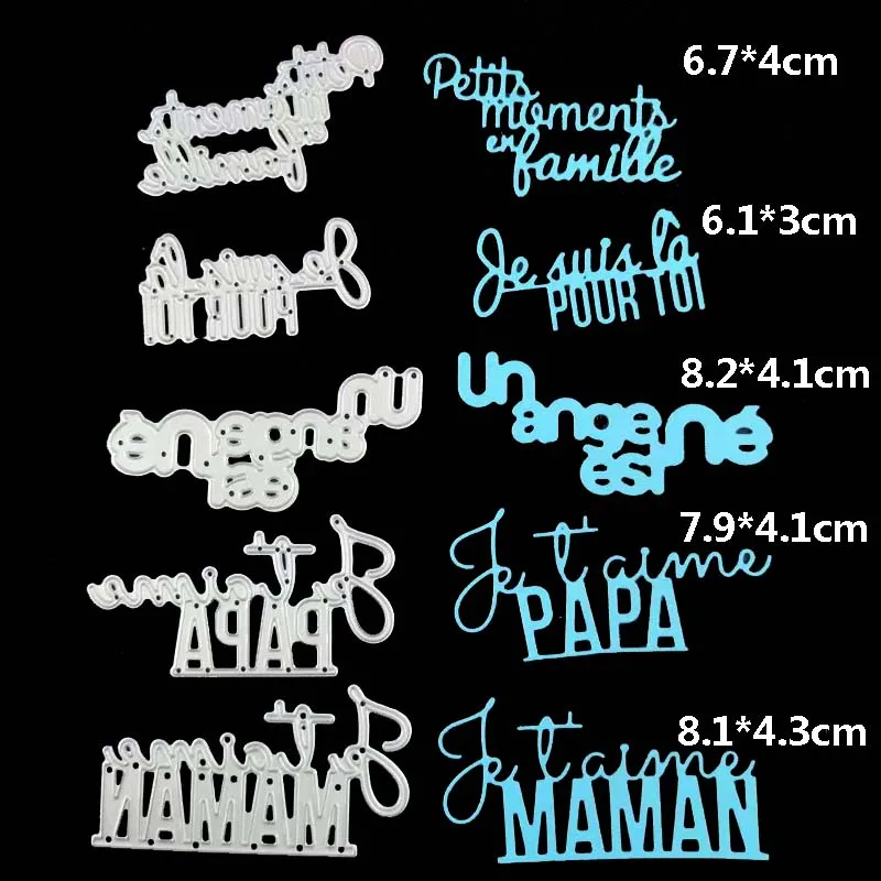 

WYSE Metal Cutting Dies French Word Dies Love Papa Maman Angel Letter Dies Scrapbooking for DIY Paper Card Craft Template
