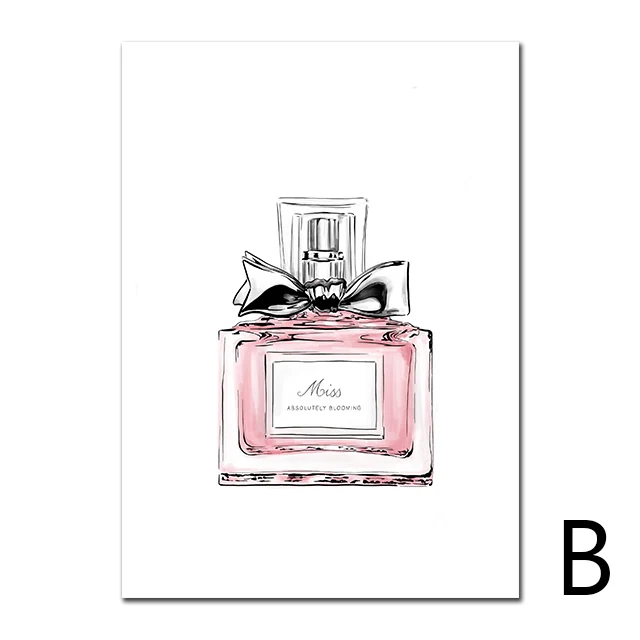 Абстрактная живопись плакат ПАРФЮМ арт Печать холст плакат Parfum розовая картина Мода Холст художественные плакаты и принты гостиная - Цвет: B