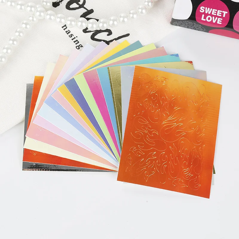 16 шт./компл. ногтей Стикеры голографическая огонь винил для трафарет полый s