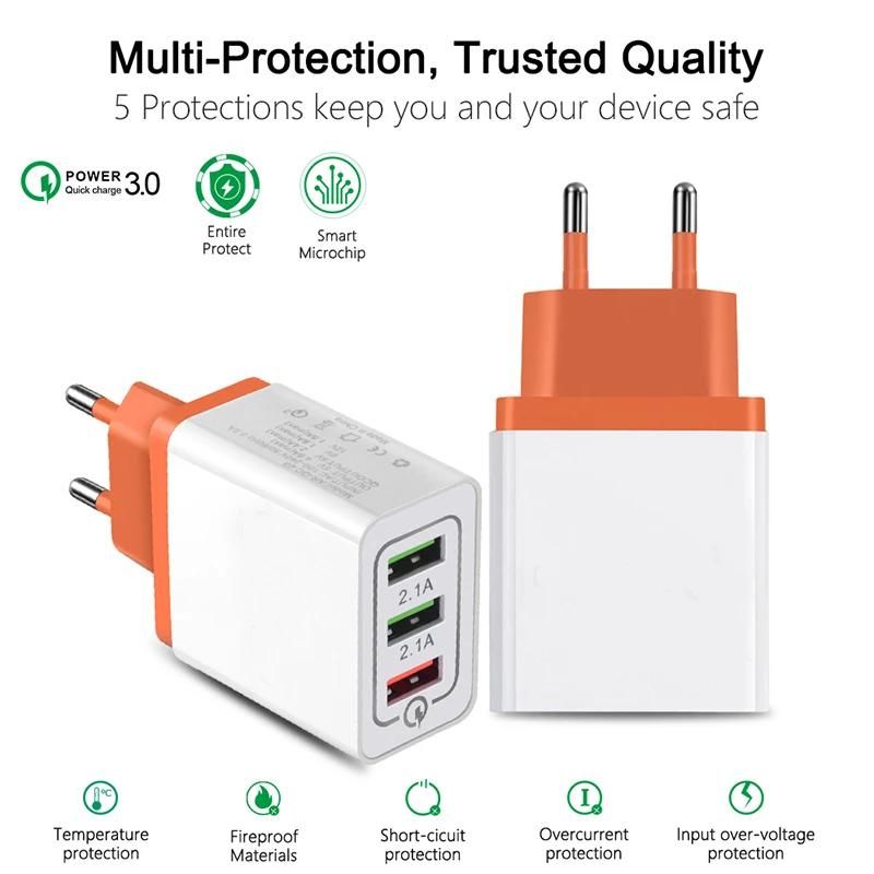 Мобильный телефон с 3 портами USB быстрая зарядка QC 0 настенное зарядное устройство