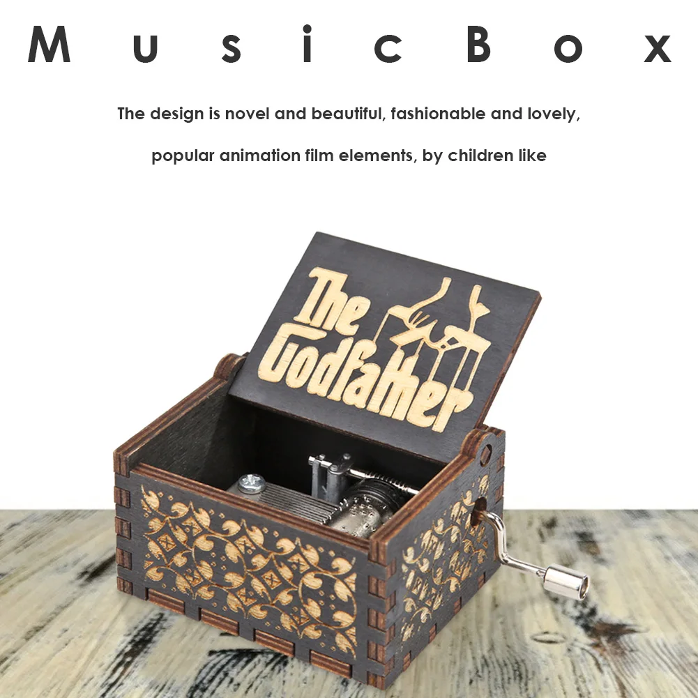 Черная деревянная винтажная Музыкальная шкатулка с рукояткой крестного отца