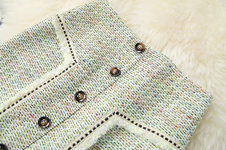 

European and American women's wear 2020 autumn new style Long - sleeved green jacket skirts Fashionable tweed suit