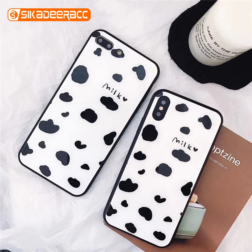 Чехлы для телефонов с коровьим молоком iPhone 7 Plus Xs Max XR X 8 6 6s из закаленного стекла
