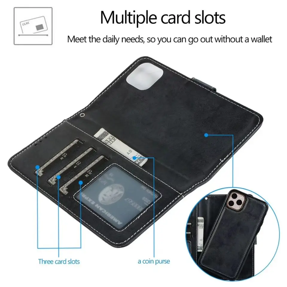 Magnetic Leather Case For iPhone 13 Pro Max 11 12 14 Pro 13 Mini XS XR X 8 Plus 7 6 SE 2022 Detachable Wallet Case
