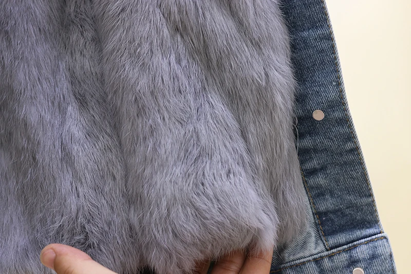 Зимняя куртка из натурального Лисьего меха, женское теплое Стеганое пальто, съемная подкладка из натурального кроличьего меха, женские утепленные джинсовые куртки, теплые парки