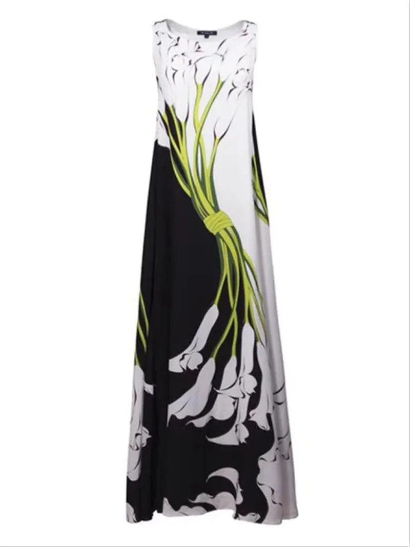Женское платье макси размера плюс 4XL 5XL Летнее Длинное с цветочным принтом белый