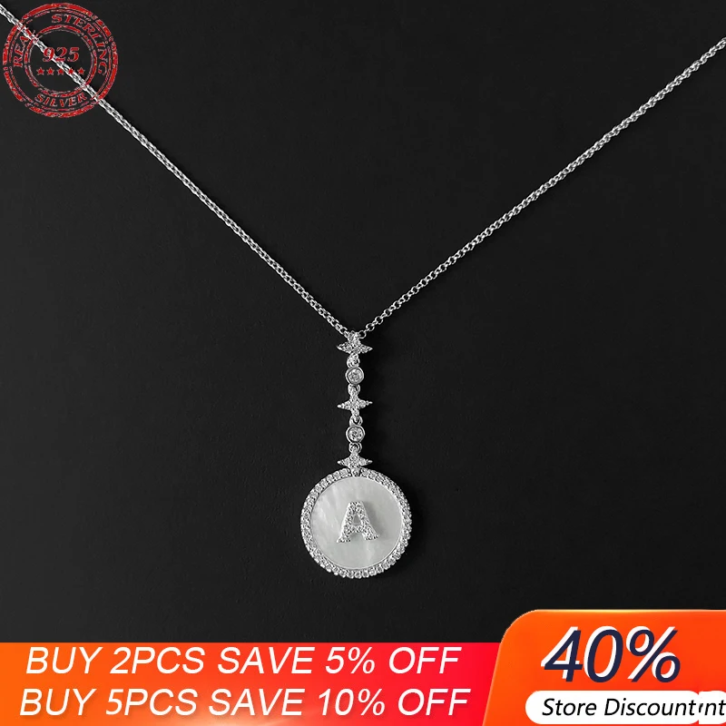 

Ожерелье из стерлингового серебра S925 с белой перламутровой ожерелье с 26 английскими буквами и метеоритной цепочкой до ключицы модная новин...