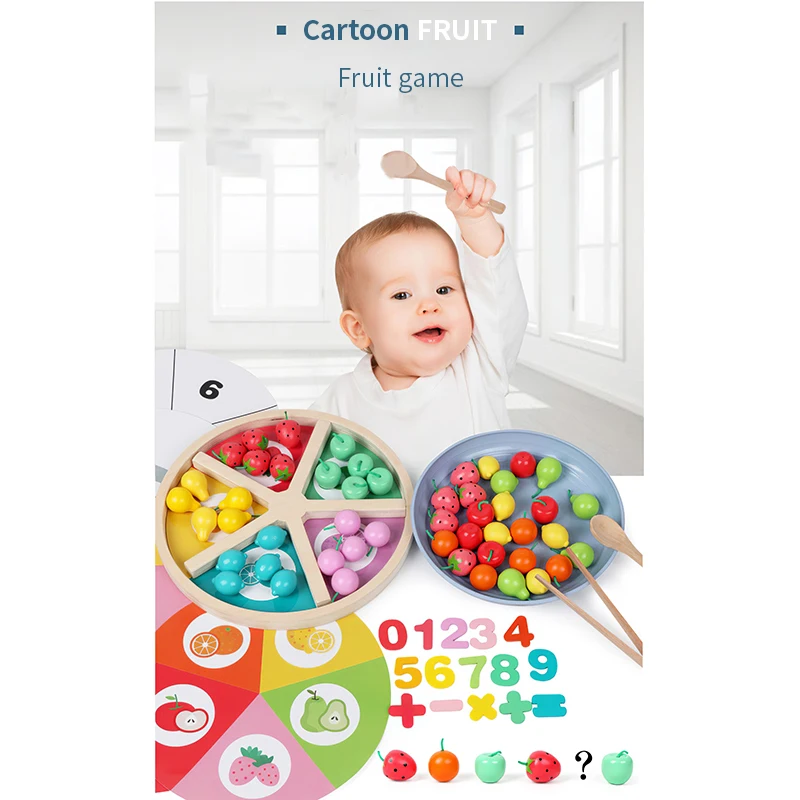 

Wooden Simulation Fruit Sorting Tray Game Toys Early Children Education Color Cognitive Mathematics Interactive Teaching Aids