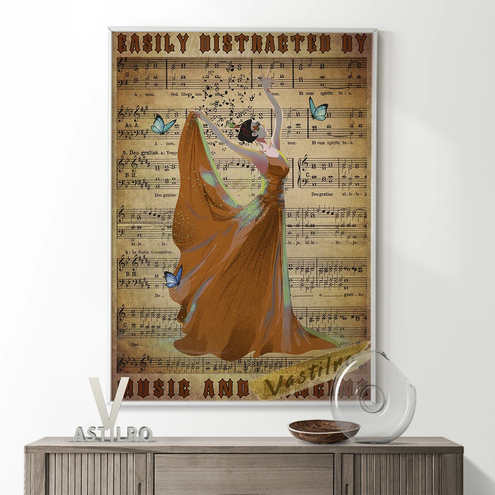 

Music Dancing Poster Vintage Score Notes Art Prints Dance Girl Canvas Painting Modern Room Home Decor Quirky Housewarming Gift
