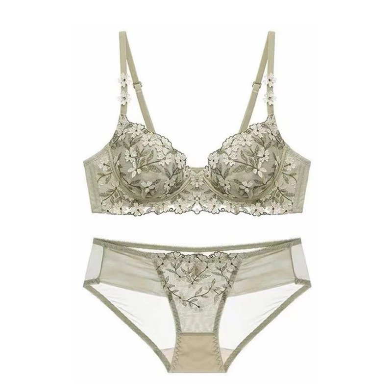 

New Style Ladies Sexy Embroidered Lace Underwear Underwear Set, Large Soft Steel Ring Gathered Up Bra Set