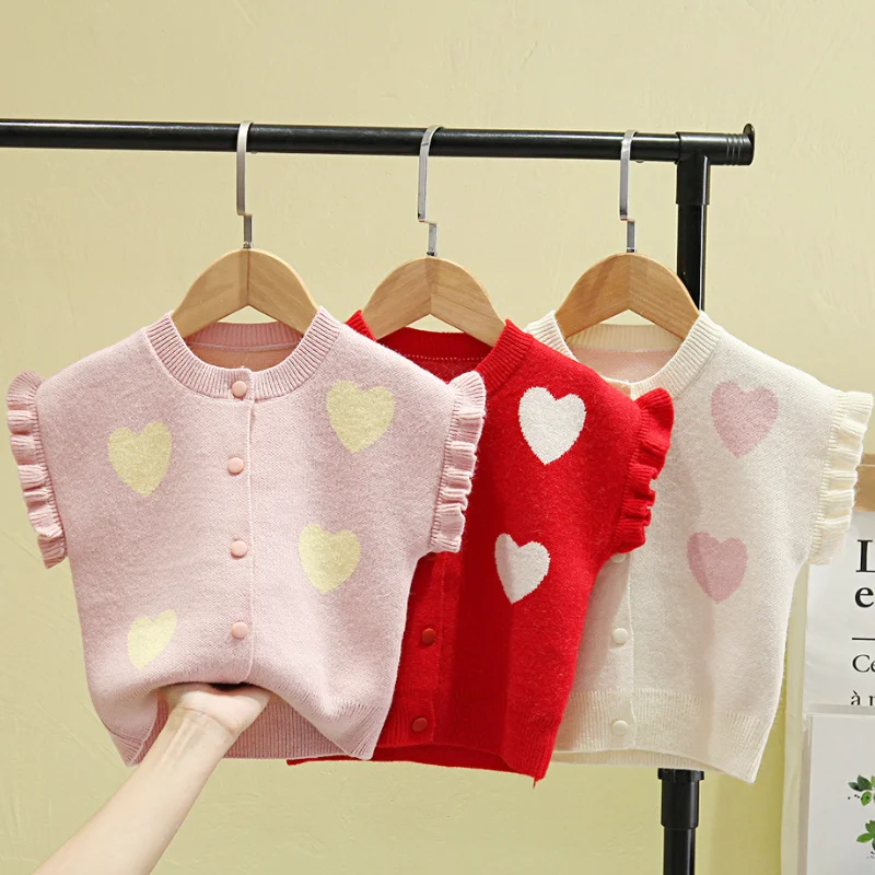 

Новое поступление 2021, осенняя Милая одежда для малышей, детская одежда, свитер для девочек, жилет, детские повседневные топы без рукавов, пул...