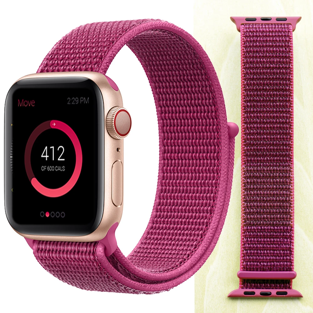 Высококачественный нейлоновый спортивный ремешок для Apple Watch, ремешок 44 мм, серия 5, 4, 3, 2, 1, дышащий тканый ремешок 42 мм, iwatch 40 мм, 38 мм - Цвет ремешка: Dragon Fruit