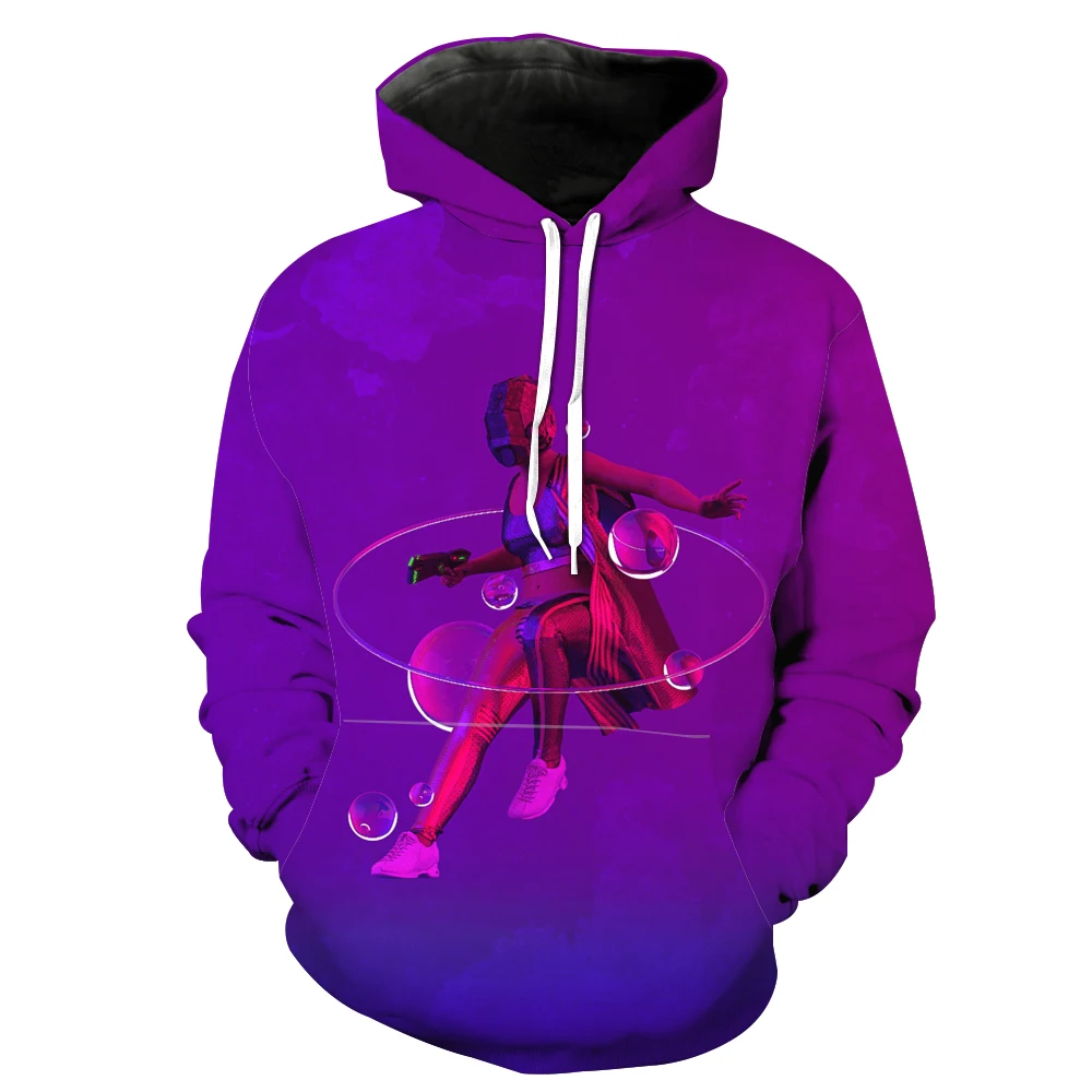 Модная толстовка с капюшоном 3D принтом фиолетовая Повседневная Уличная