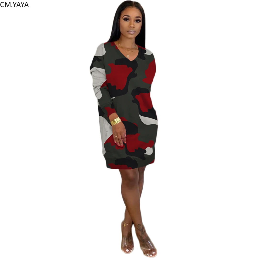 Женские 2020 новое зимнее мини-платье с камуфляжным принтом v-образным вырезом и