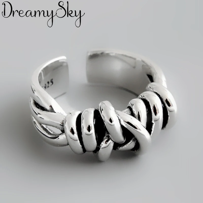 

Bijoux Fashion Real Silver Color Bow Rings for Women Boho Adjustable Antique Rings Anillos