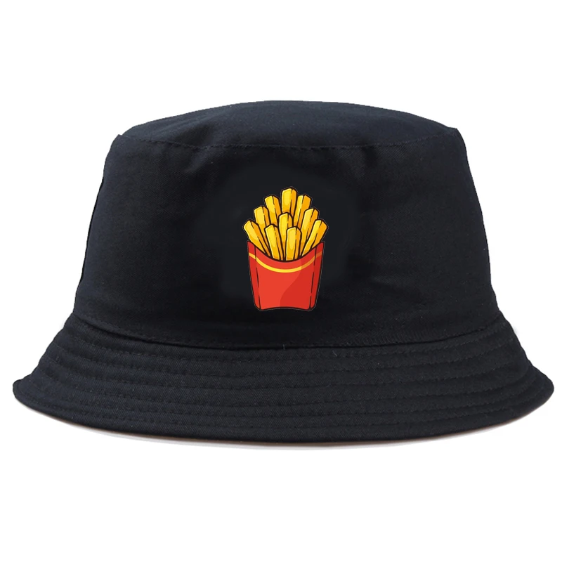 Funny French fries print Fisherman Casual Outdoor Panama Caps Sunscreen Summer Women Bucket Hat Mens Cotton Fisherman's hat