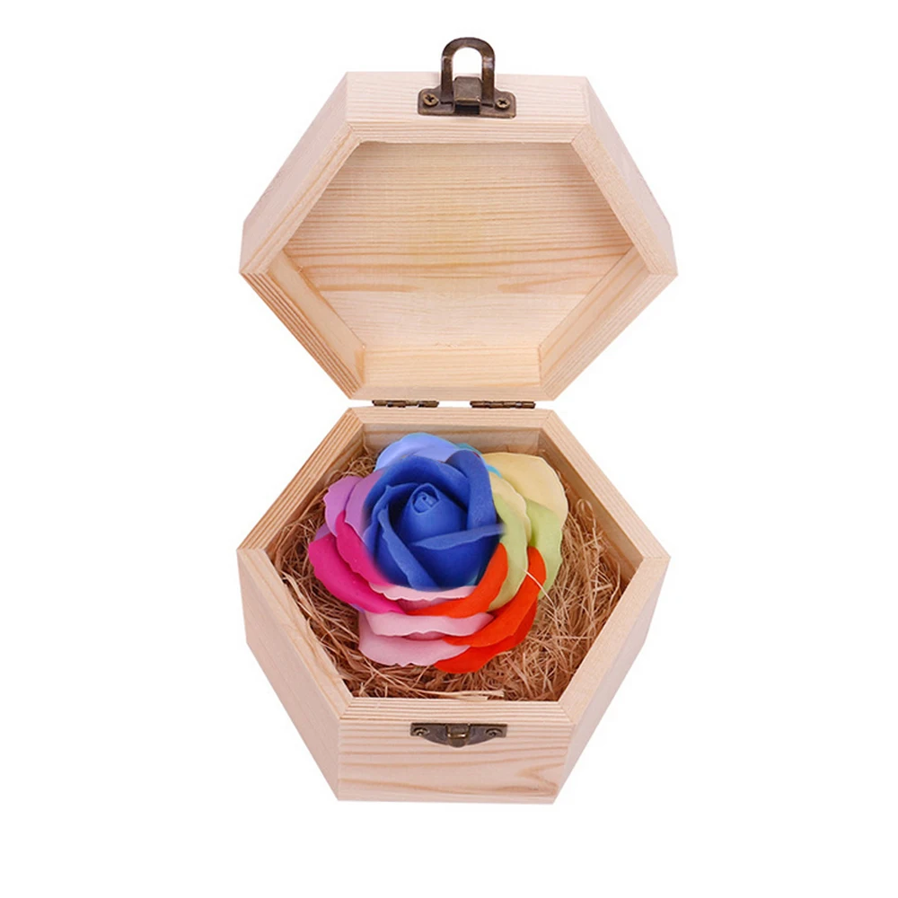 Разноцветное Радужное мыло цветок розы с деревянной шестиугольной формой