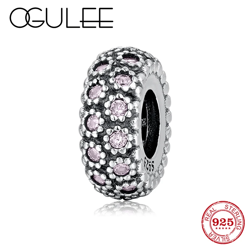 Новинка серебро 925 пробы элегантный розовый цветок CZ пробка силиконовый шарик