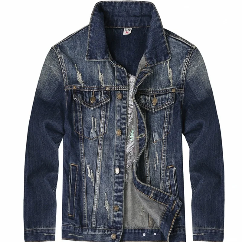 

Spring Newest Fashion Men's Sets Vintage Embroidery Punk Style Long Sleeve Campera Hombre Hole Ripped Denim Pants Man Suit