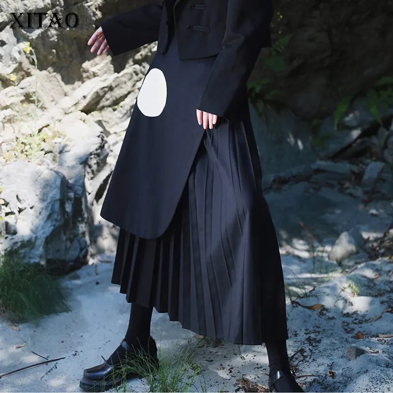 

Юбка женская драпированная в горошек, с высокой эластичной талией и пуговицами, осень 2020