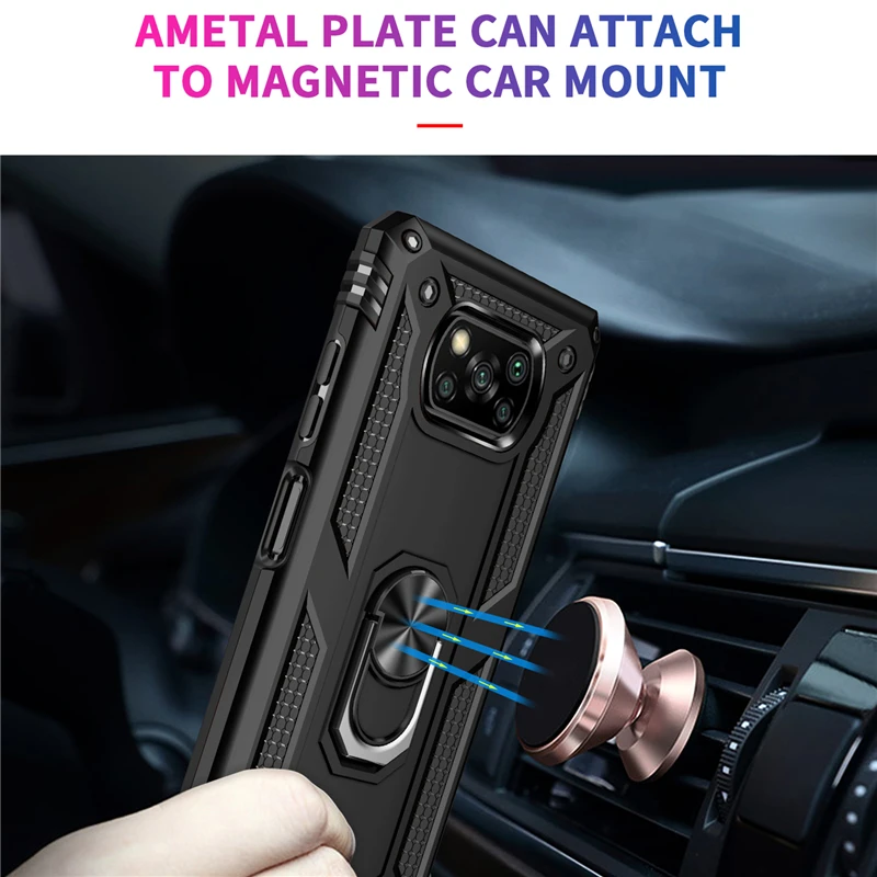 For Poco X3 NFC Armor Finger Ring Case for Xiaomi Poco Phone X3 NFC X3 Pro F3 POKO M3 Pro 11 Redmi K40 Note 9S 9 8 9C 9A 10T 5G