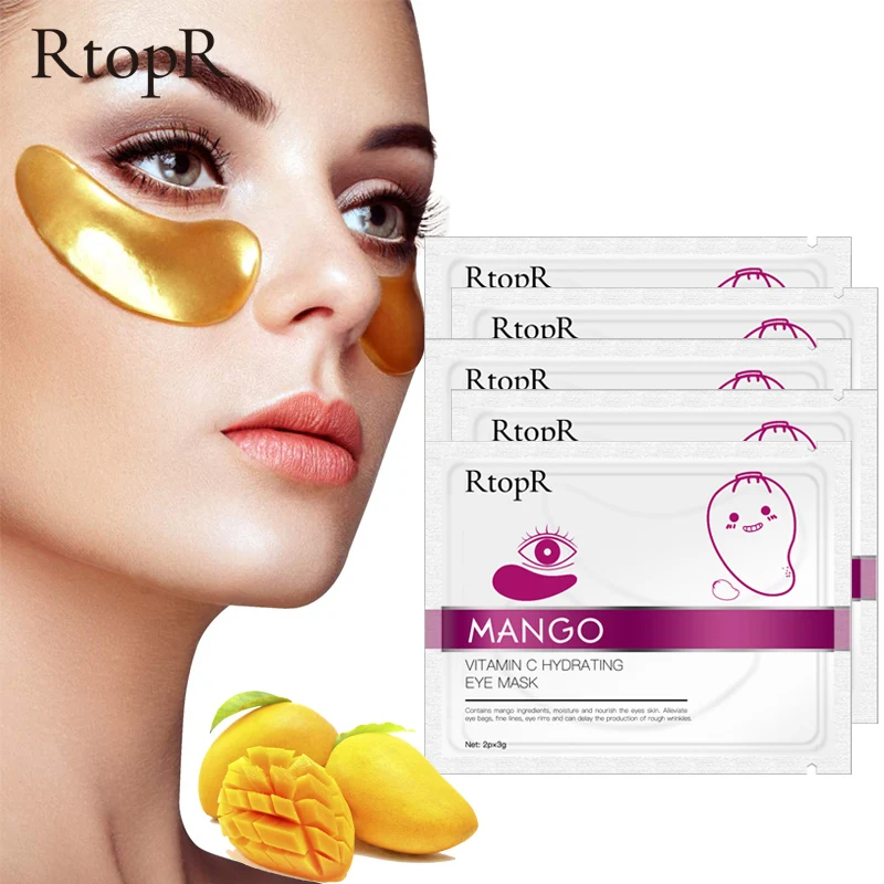 

5packs Mango Vitamin C Hydrating Anti-Aging Eye Mask Skin Serum Gold Eye Patches Care Remove Wrinkle Dark Circle Puffiness